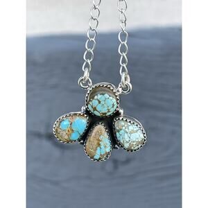 Southwestern Sterling Silver Number 8Turquoise Cluster Necklace 925 Brown Blue